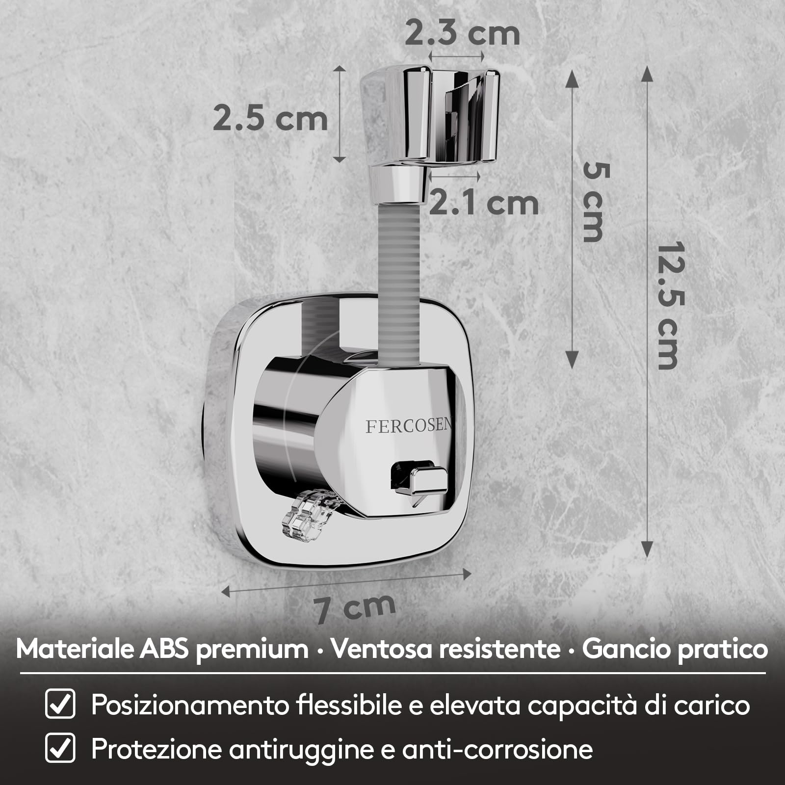 Supporto Doccia Orientabile 360° con Ventosa Portata 10 kg Antiscivolo Resistente Alla Ruggine Argento