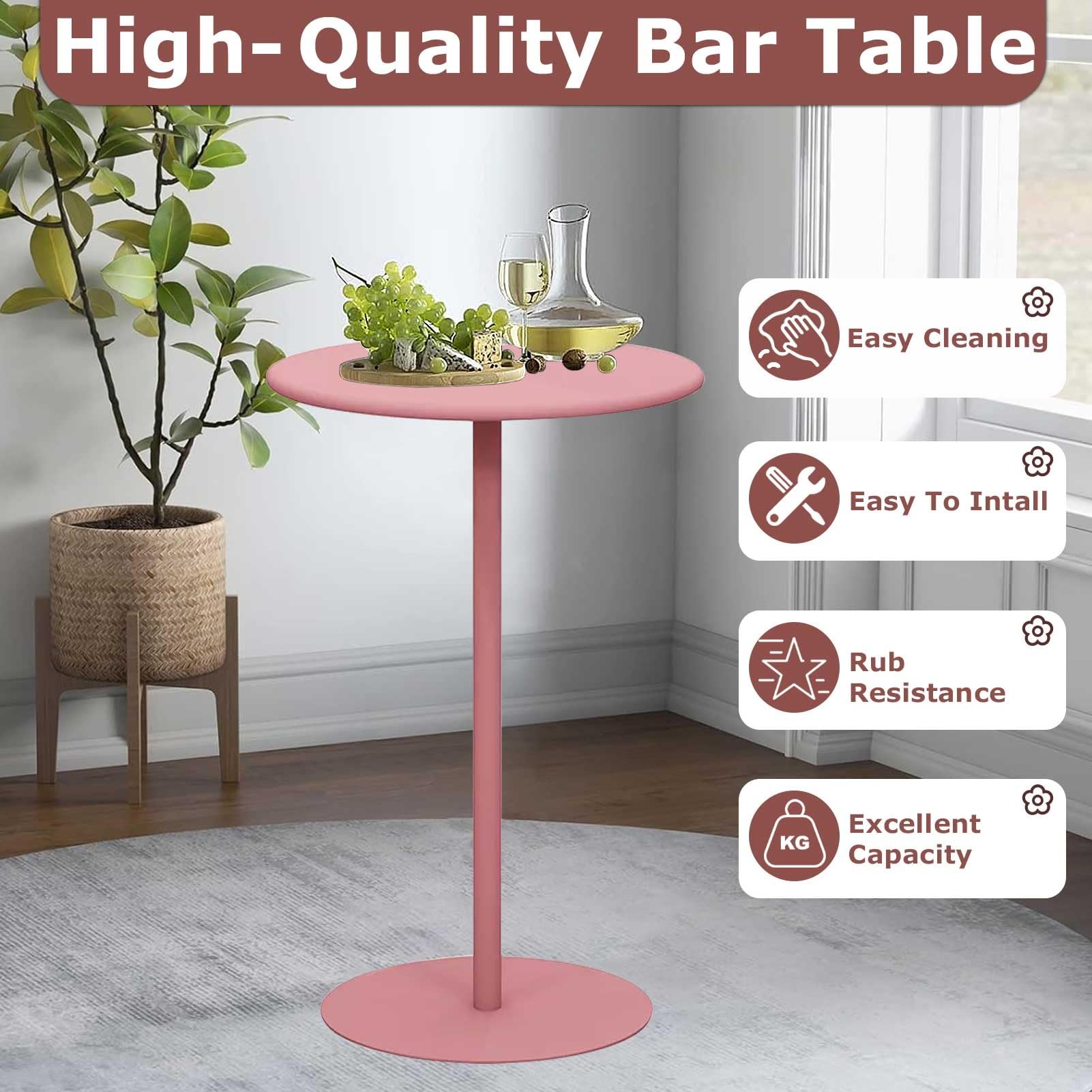 Tavolo da bar rotondo per piccoli spazi, tavoli da bistrot da bar, tavolo da pranzo circolare per cocktail per casa, soggiorno, ufficio e cucina, tavolino laterale decorativo, rosa(60x60x104cm)