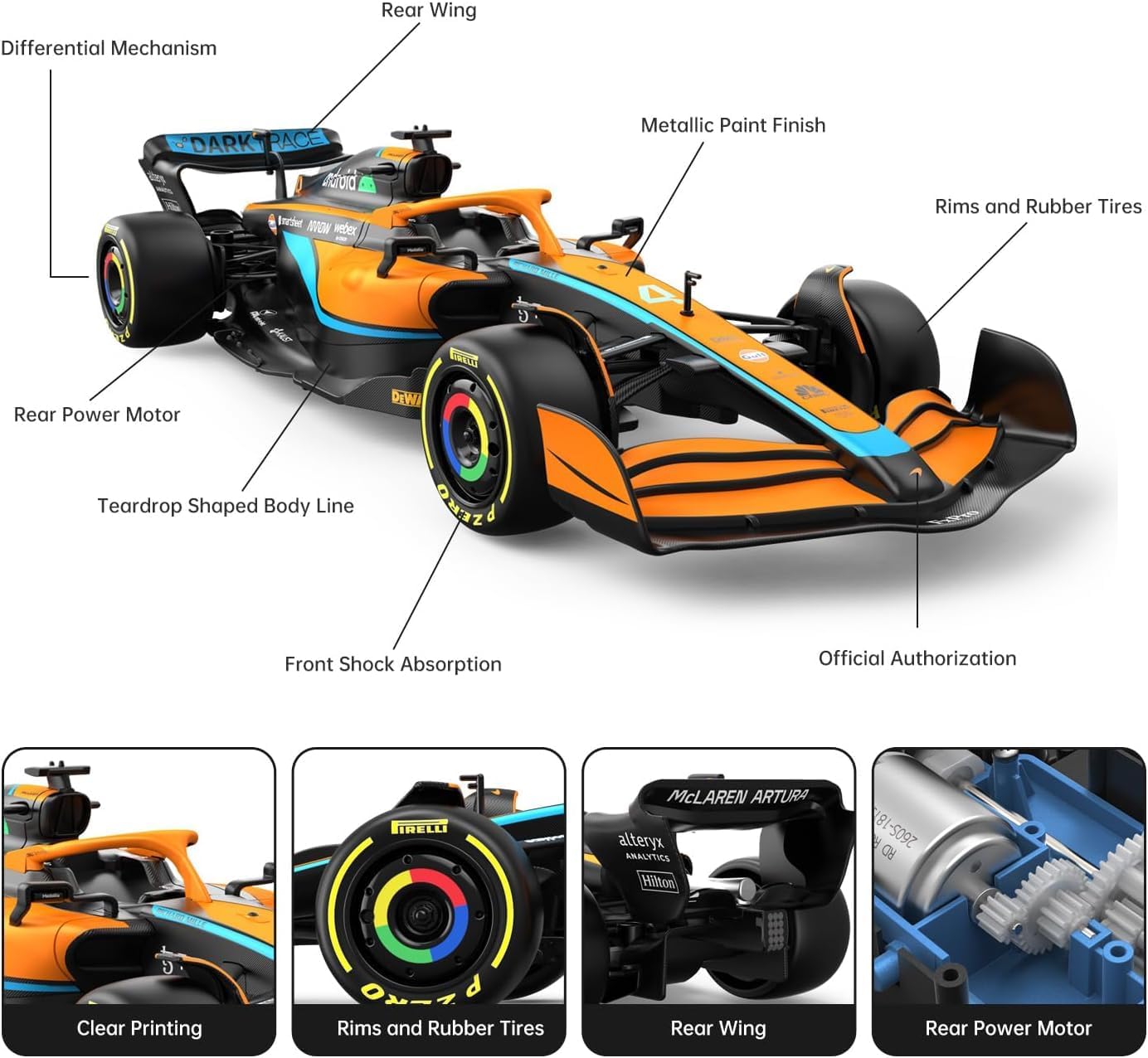 RASTAR, FMT Compatible with McLaren Formula 1 Race Toy Car 2022, 1:18 F1 McLaren MCL36 Remote Control Car Model Vehicle Lando Norris #4