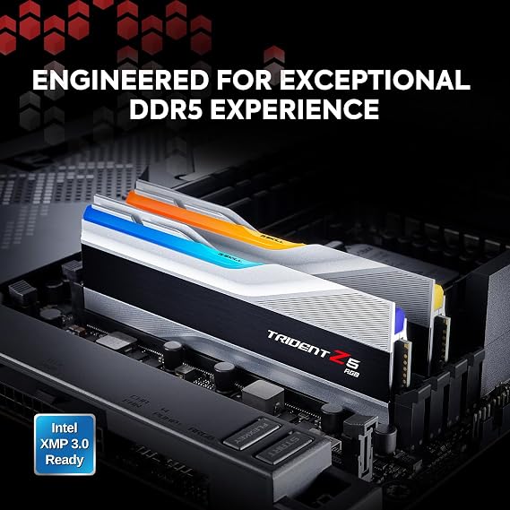 G.SKILL Trident Z5 RGB Series DDR5 RAM (Intel XMP 3.0) 64GB (2x32GB) 6400MT/s CL32-39-39-102 1.40V Desktop Computer Memory U-DIMM - Metallic Silver (F5-6400J3239G32GX2-TZ5RS)