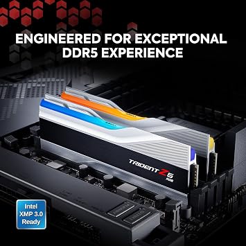 G.SKILL Trident Z5 RGB Series DDR5 RAM (Intel XMP 3.0) 64GB (2x32GB) 6400MT/s CL32-39-39-102 1.40V Desktop Computer Memory U-DIMM - Metallic Silver (F5-6400J3239G32GX2-TZ5RS)