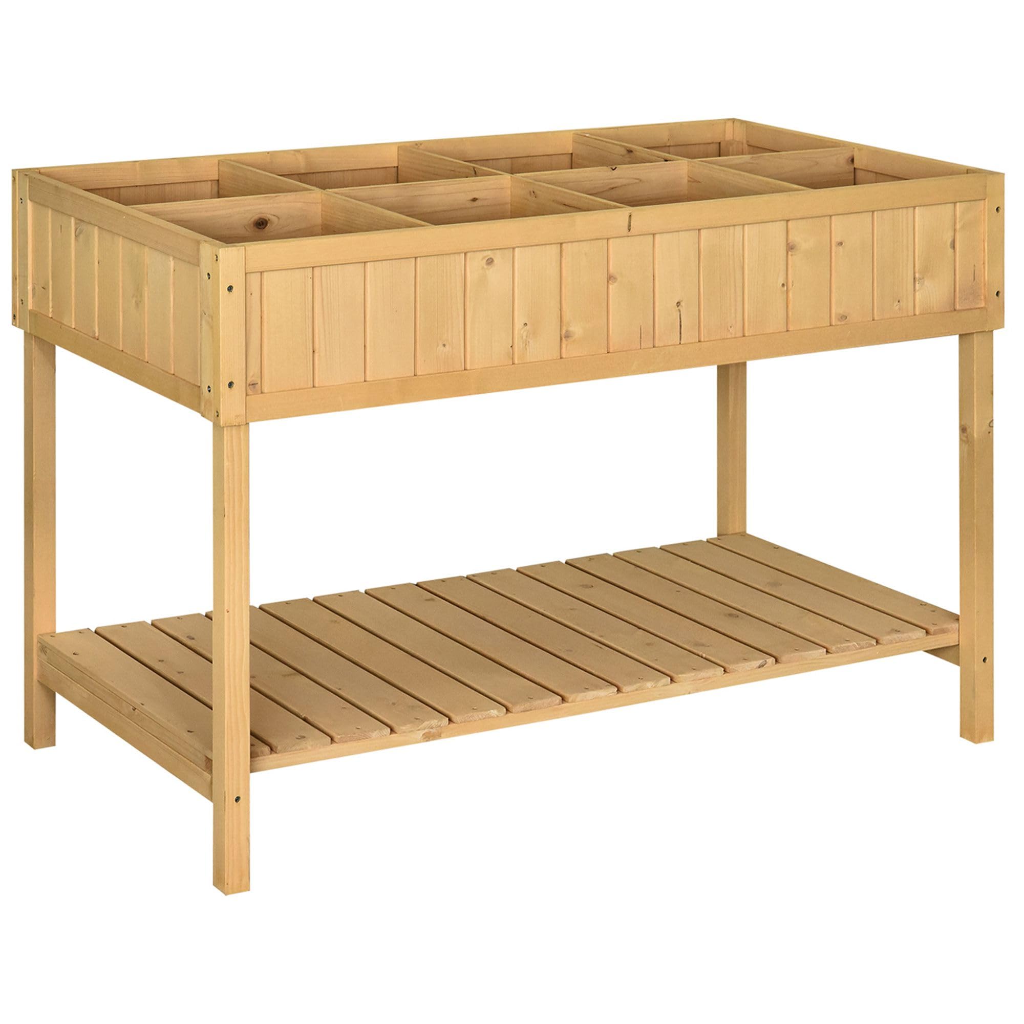 Outsunny - Fioriera su gambe quadrate orto con mensola mis.110 x 46 x 76 cm 8 scomparti & inserti di irrigazione legno di abete