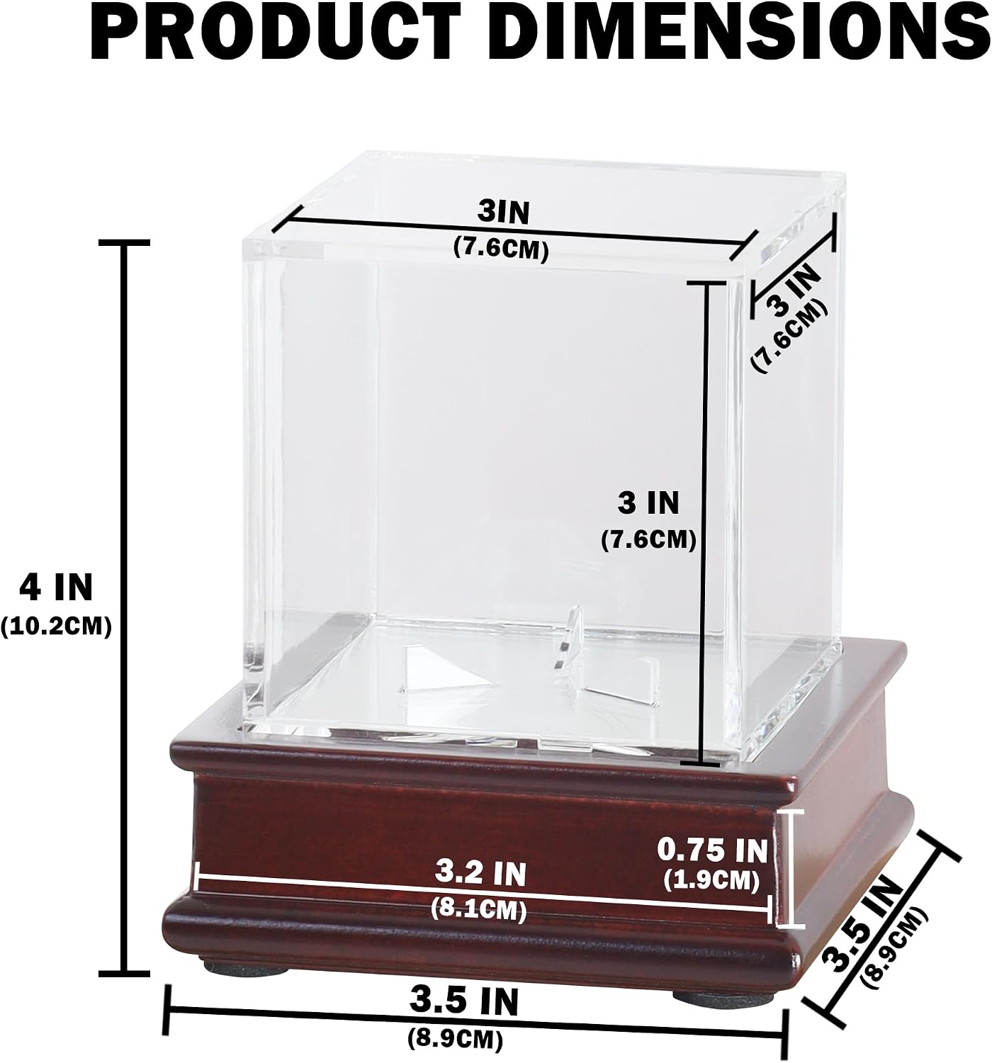 DisplayGifts Baseball Display Case Wooden Lacrosse Ball Stand 98% UV High Protection All-Sides Closure Cube for a Home Run or Autographed Ball Cherry Finish Bottom