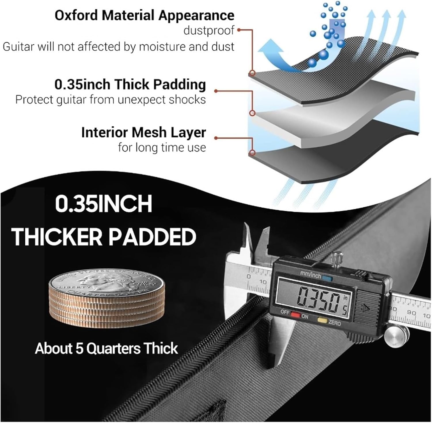 Guitar bag 41 In Acoustic Guitar Bag 0.35 In Thick Padding Water Resistent Dual Adjustable Shoulder Strap Case Gig