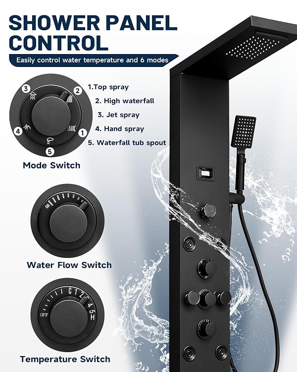5 in 1 Shower Panel Stainless Steel Shower Tower Panel System Matte Black by Homevacious - Image 7