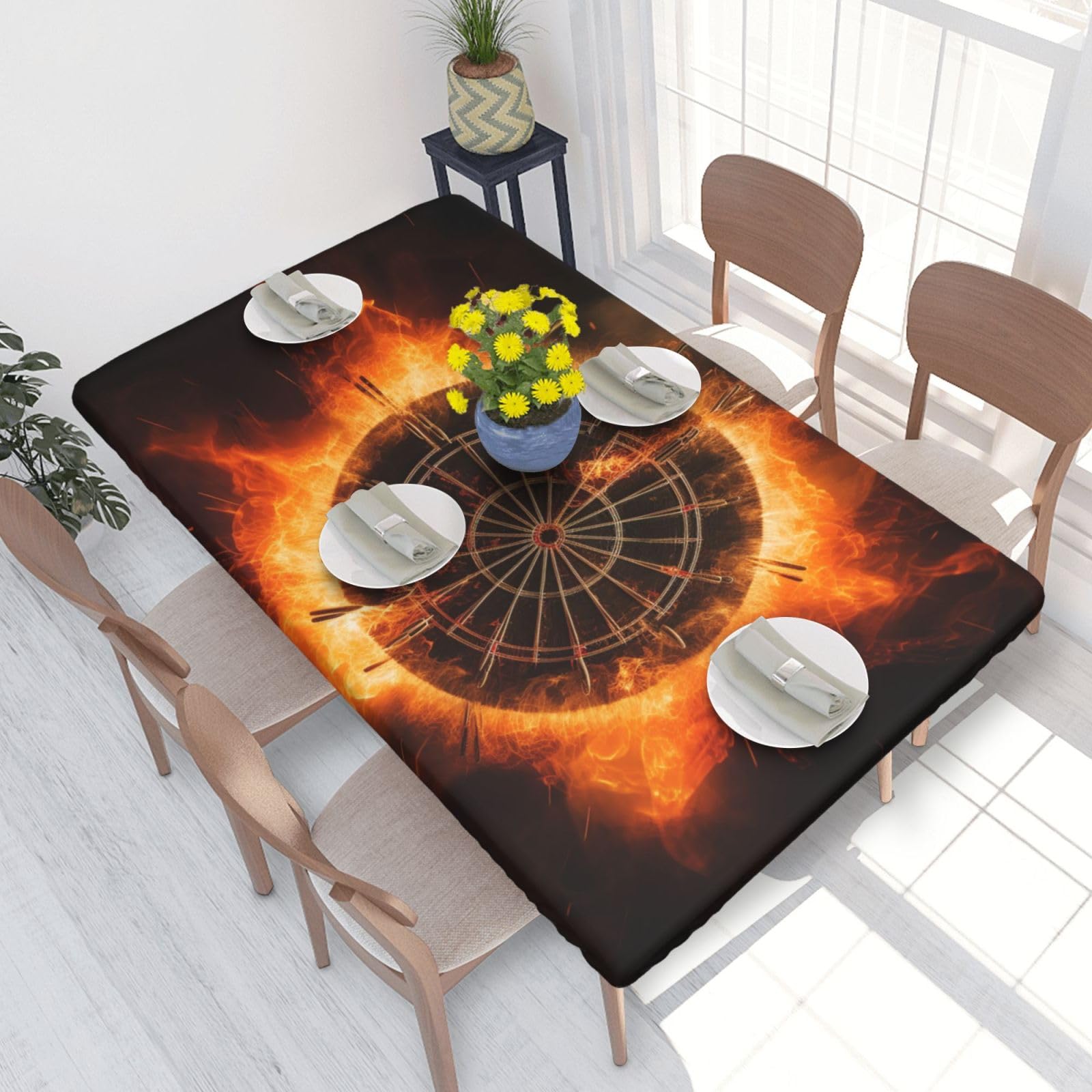 Dart Board Waterproof Square Table Cover Elastic Fitted Tablecloth Oil Proof Table Protector For 4ft Table