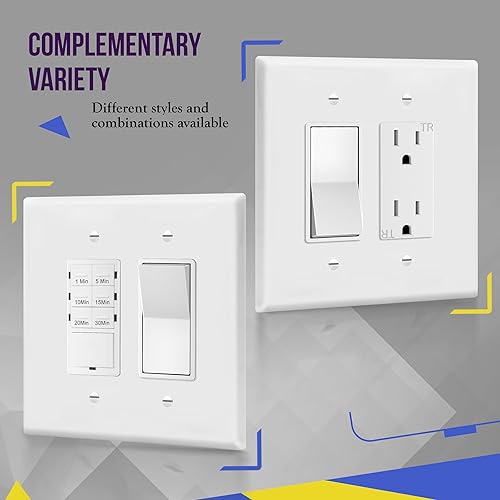 Miniatura 6 de ENERLITES - Cubierta decorativa de interruptor doble, placa de pared de dos salidas, 2 bandas de gran tamaño, 5.50 x 5.50 pulgadas, termoplástico de