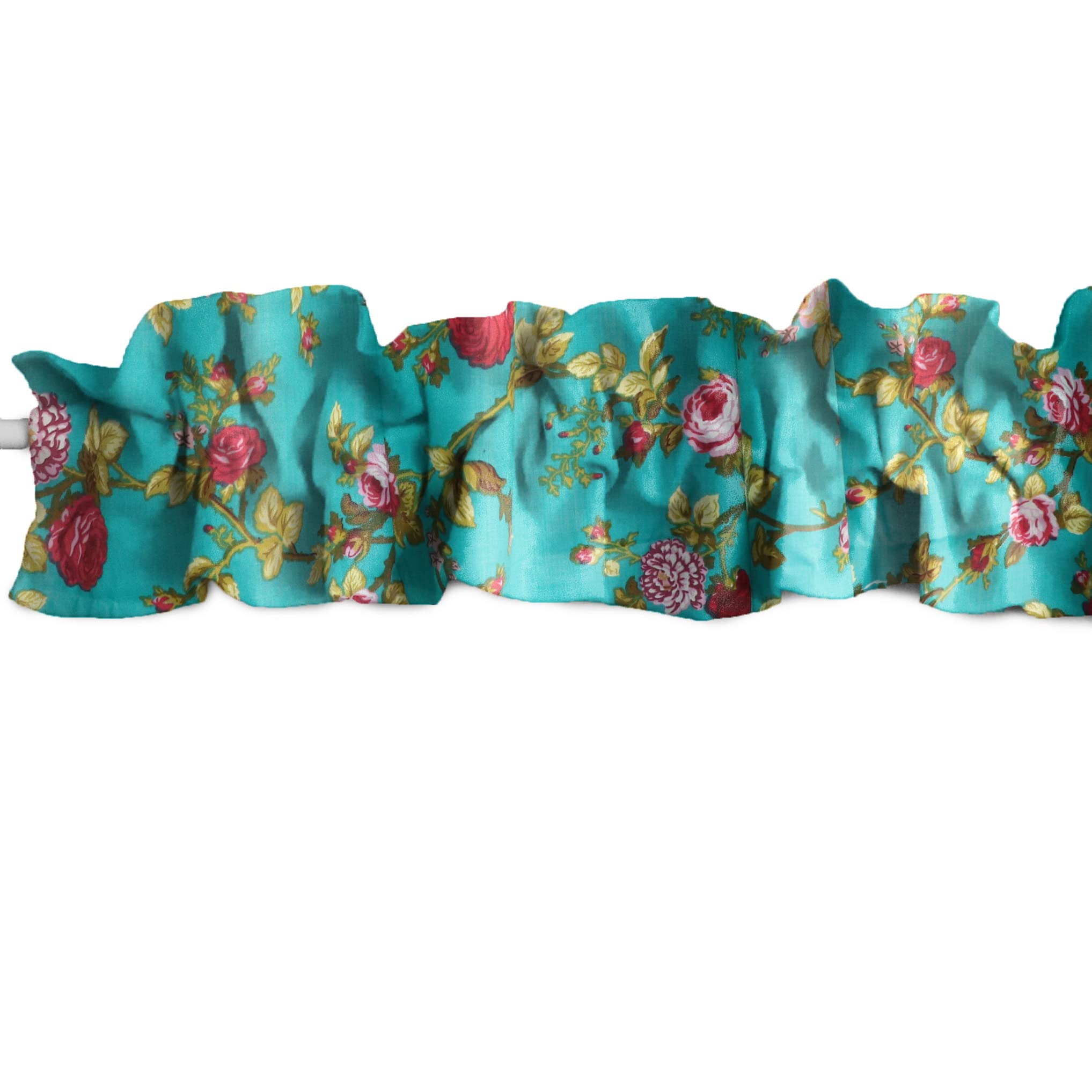Zen Creative Designs Cotton Vintage Floral Roses Print Sleeve Topper Window Valance Top Bottom Ruffle Home Décor Bedroom Nursery Kitchen Window (72