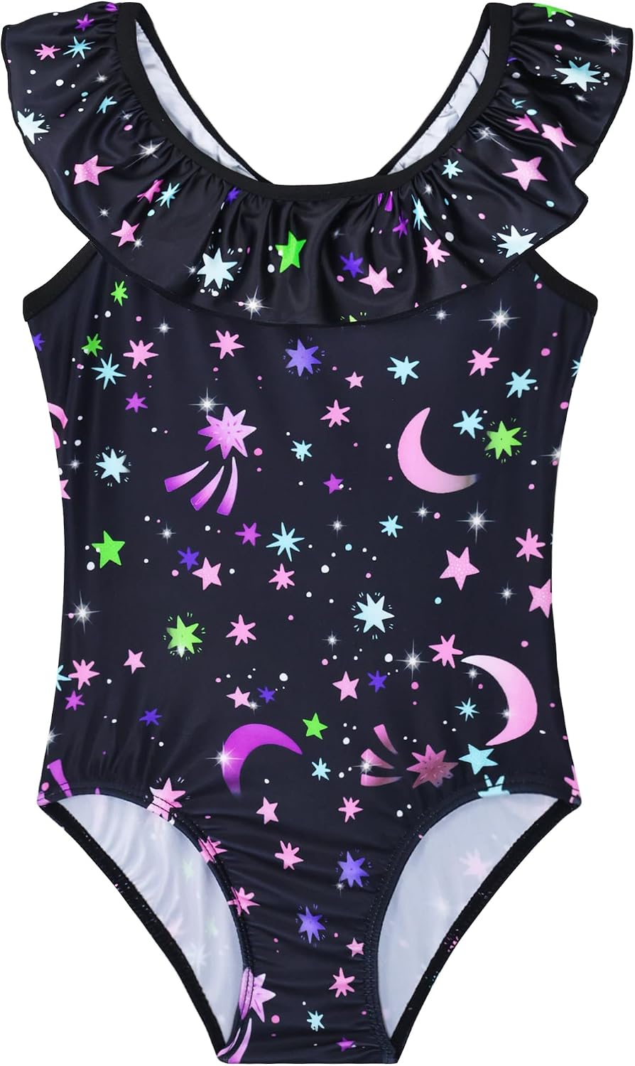 Snowheart Girls Swimsuit One Piece Bathing Suit Kids Quick Dry Shoudler Ruffle Floral Swimwear for 3-12 Years Old