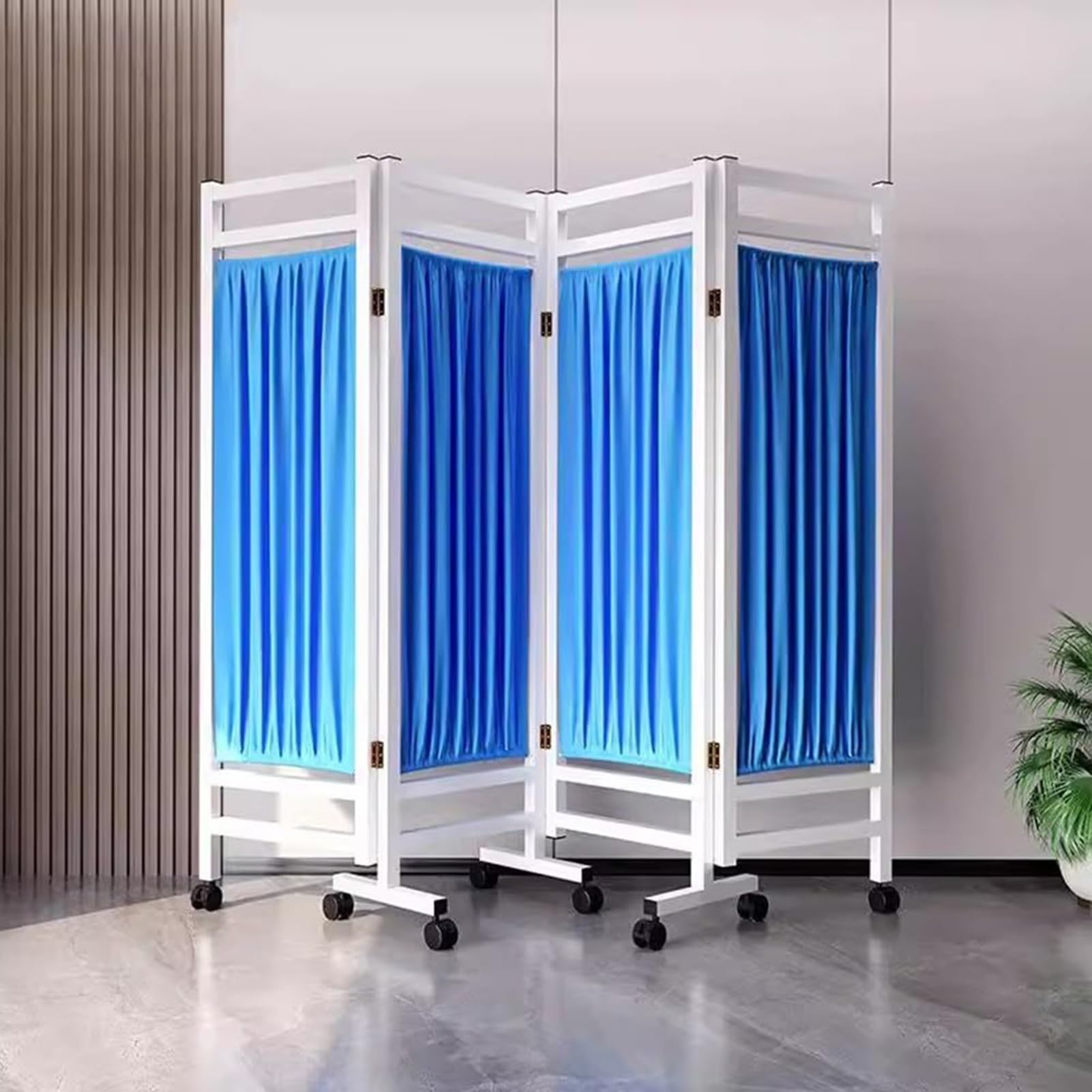 Paravento Pieghevole, divisorio Medico a 4 Pannelli con Ruote, Ideale per reparti, saloni di Bellezza, ambulatori, Porte autoportanti (Blu)