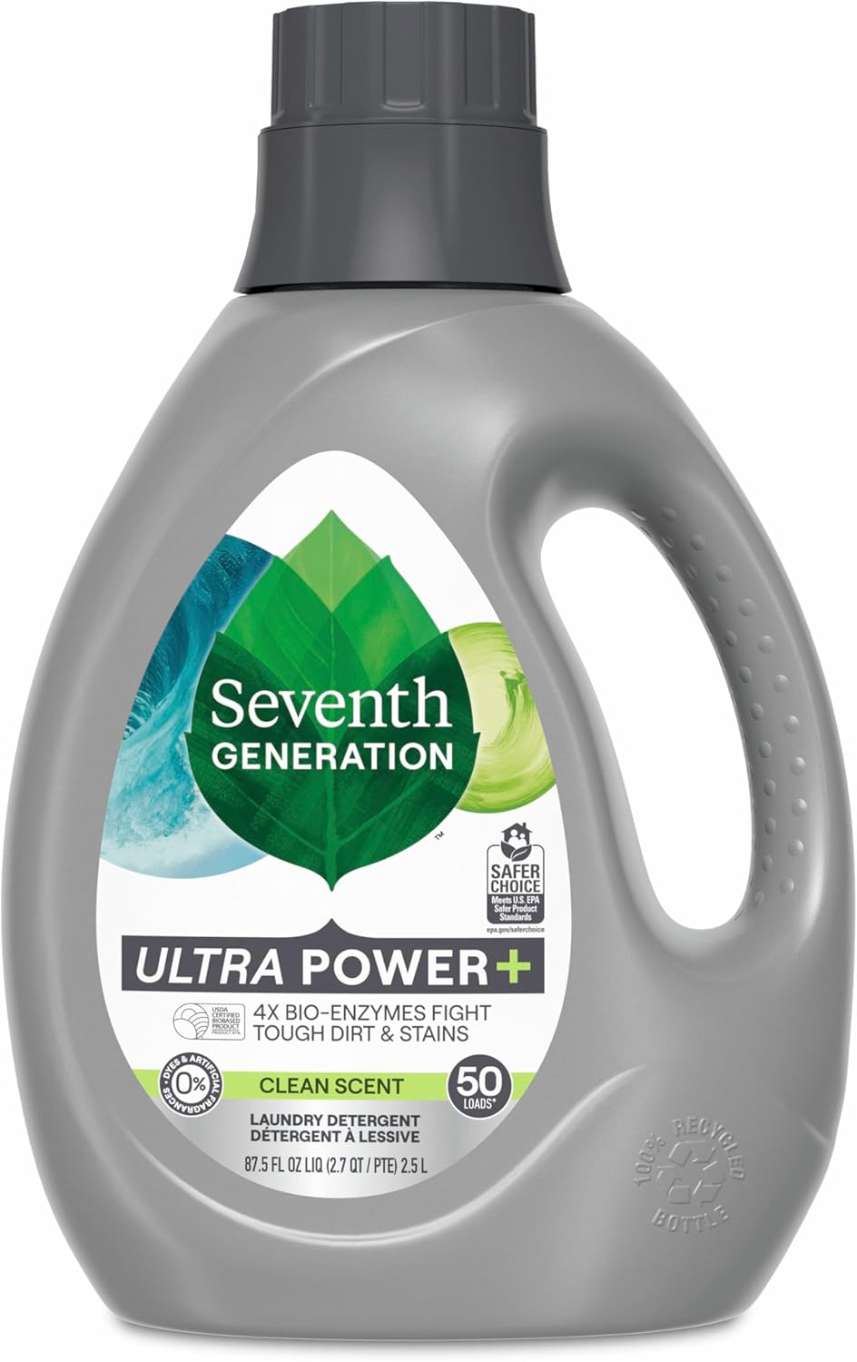 Seventh Generation Liquid Laundry Detergent, Clean Scent, 50 Loads, Power+ Fights Stains & 6X Cleaning Agents, 87.5 Fl Oz
