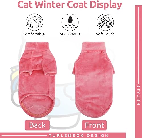 Miniatura 6 de SUNFURA Abrigo de cuello alto para gato, chaleco de forro polar de invierno para gato, pijama suave y acogedora con mangas para cachorros y gatos,