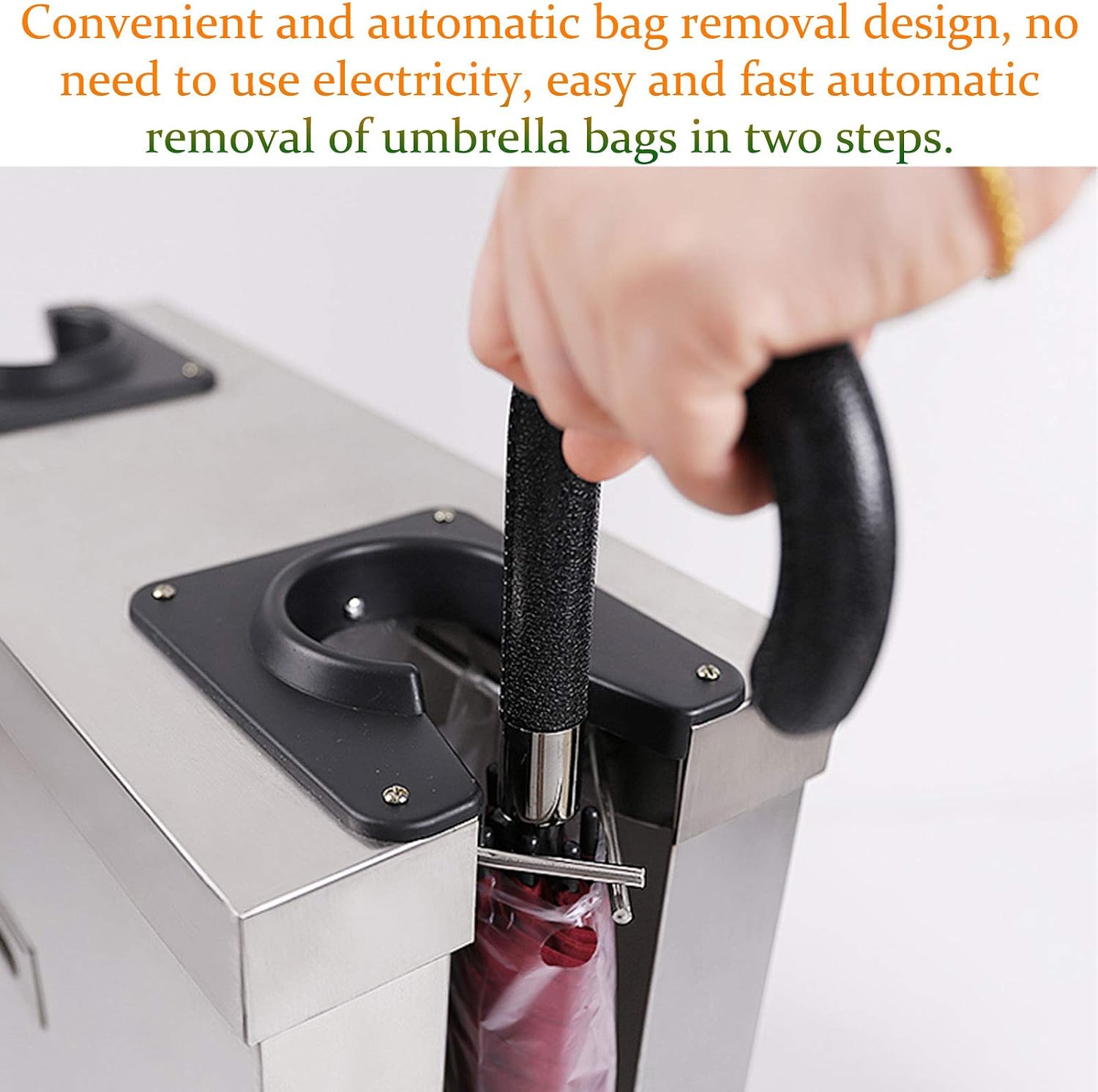 Stainless Steel Automatic Umbrella Bag Machine Double Head Umbrella Bagging Machine Hotel Umbrella Rack Storage Bucket White (Brown) image 4