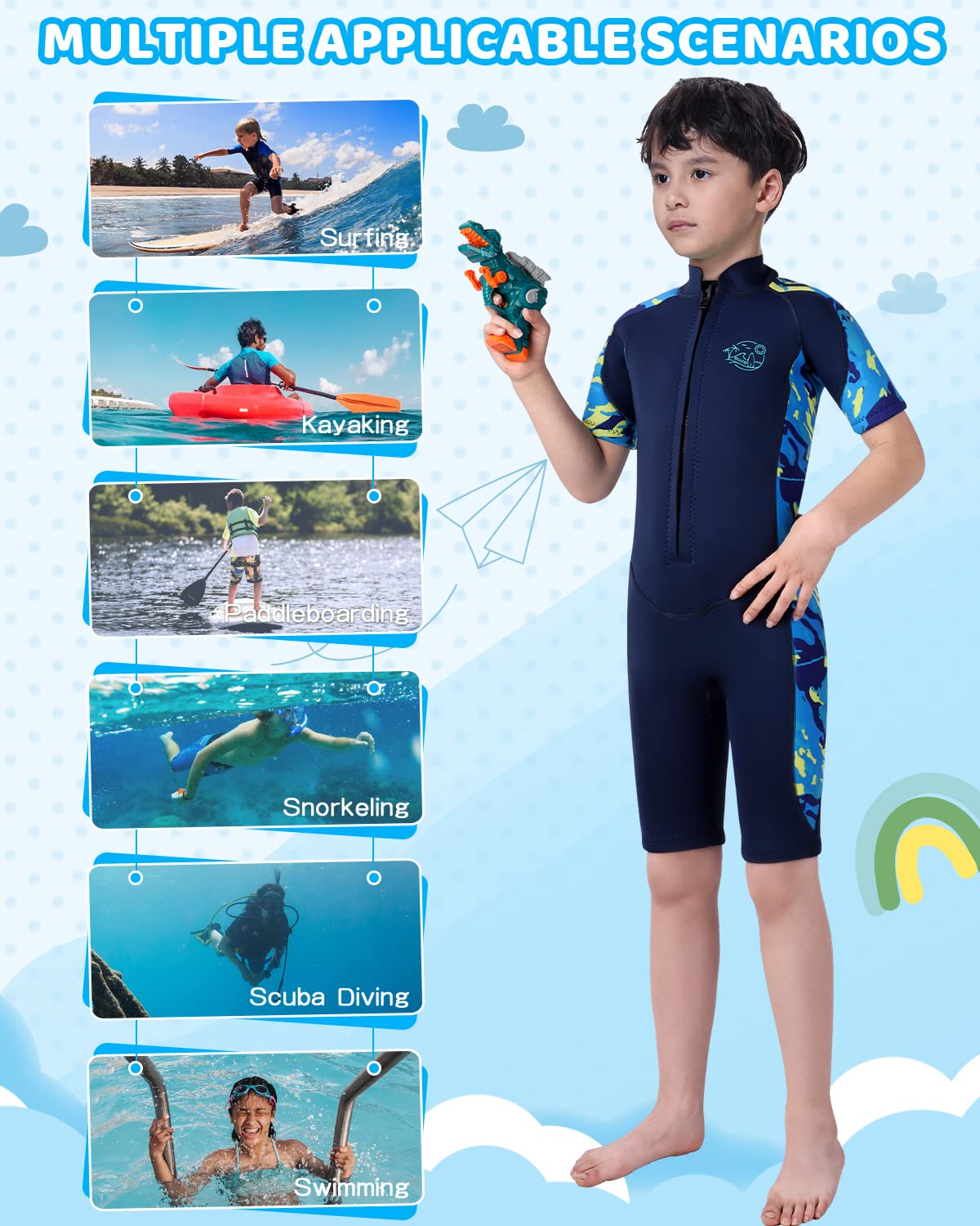 Yikayin Combinaison De Plongée Enfant 2,5MM Néoprène Shorty - Garçons & Filles Pour Natation, Plongée, Snorkeling, Surf & SUP