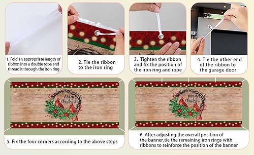 Miniatura 7 de Pancarta de Navidad para puerta de garaje, 7 x 8 pies, diseño de árbol de acebo, árbol de madera retro, decoración de puerta de garaje, decoración