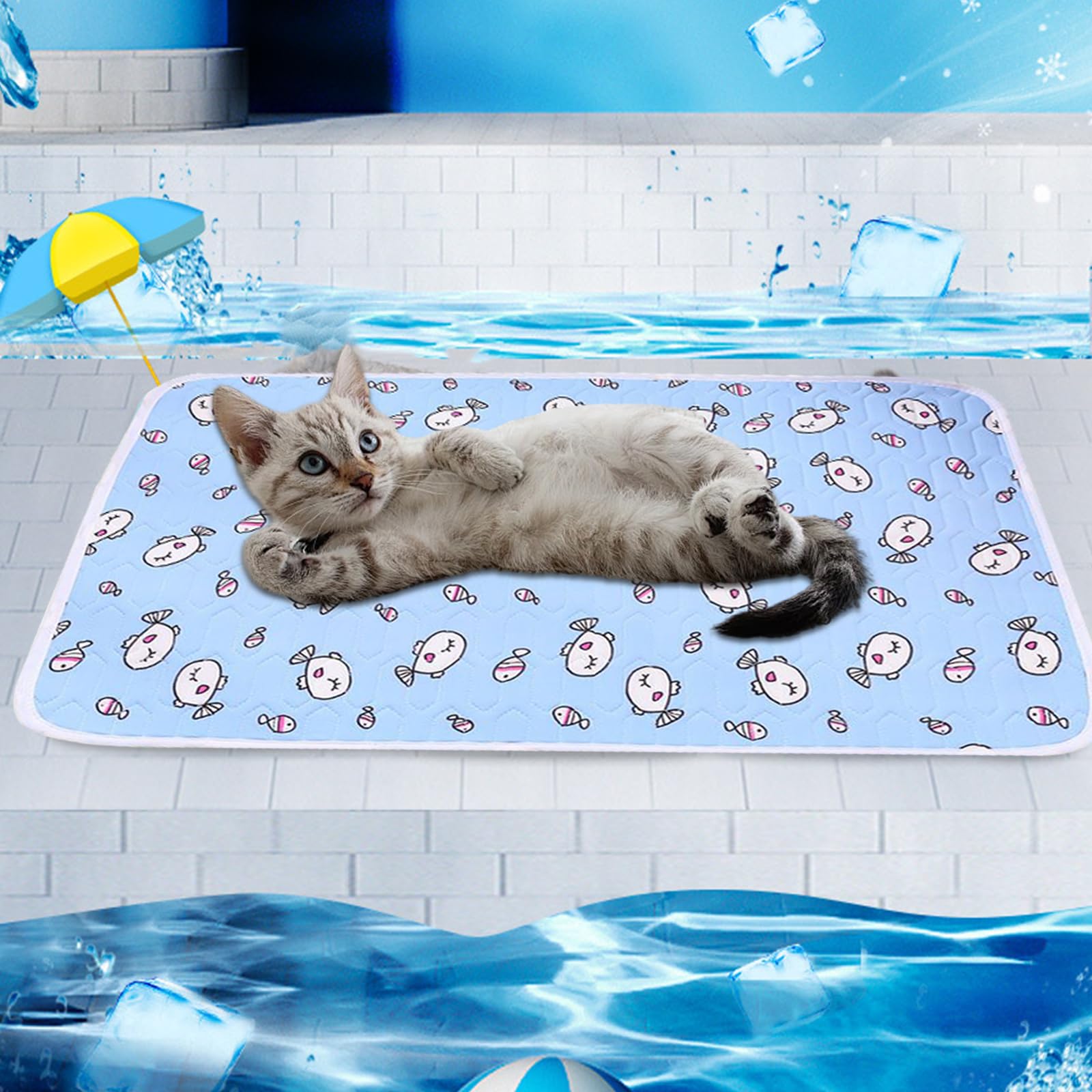 Emulsión Cama Gato Verano, Pequeños Cama Perro Verano, 50x40cm Lavable Manta Refrescante para Perros, No Tóxicas Manta Fria para Gatos para CAsa, Viajes y Coche, Azul