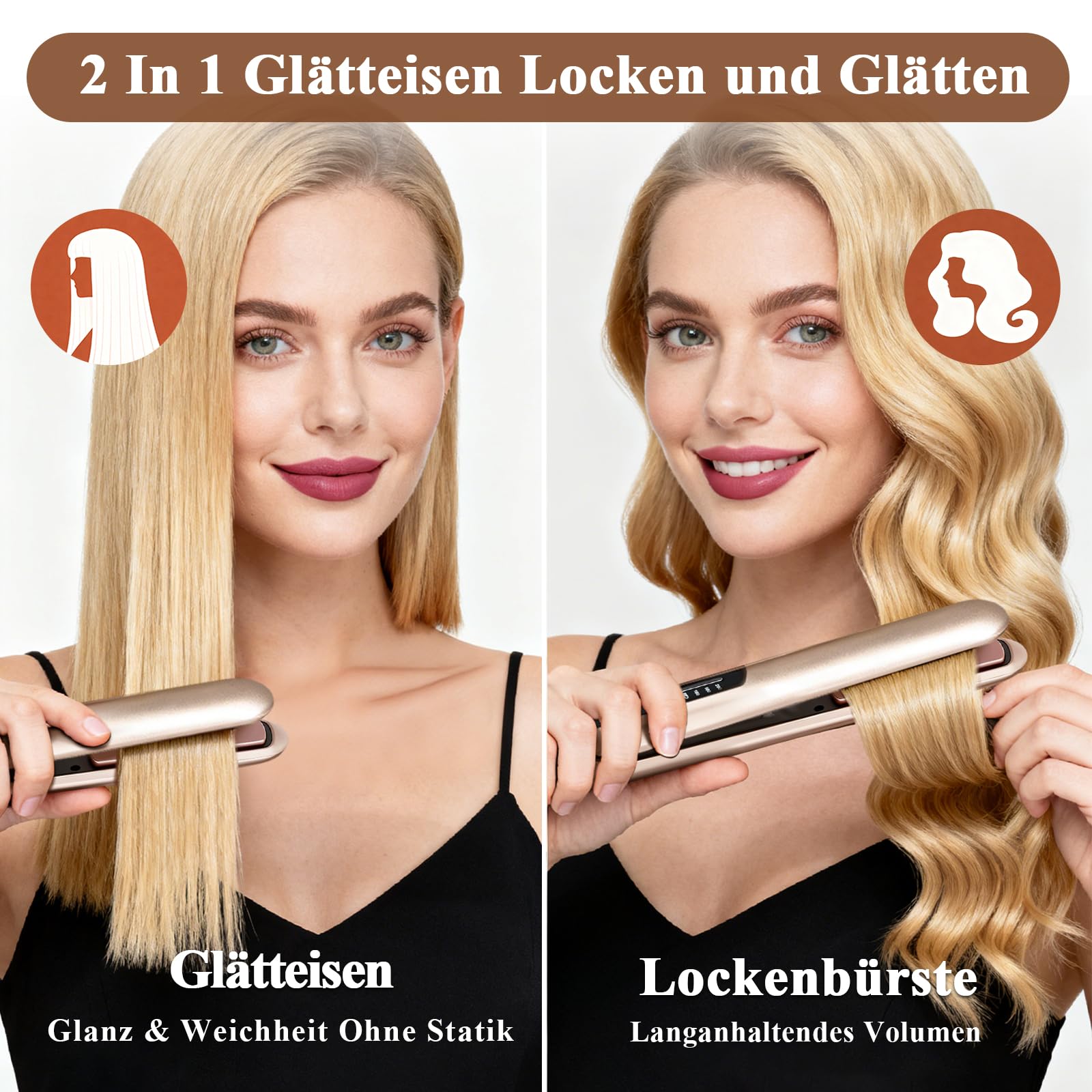 Glätteisen Mini Kabellos 5000mAh Akku - 2 in 1 Glätteisen Locken und Glätten | Reiseglätteisen mini für Handtasche | Kleines Glätteisen ohne Kabel für alle Haartypen | Frizz Reduzieren（160-200℃）