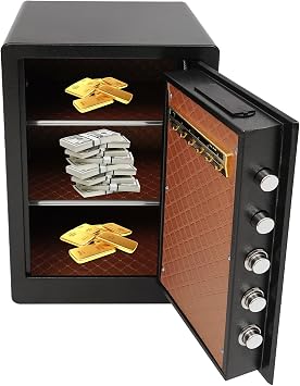 Safe Box Made of Cold-Rolled Sheet Steel Black 38 x 33.8 x 60 cm 3 Levels Password Protection Wall Mounted Rectangular Safe for Home and Office