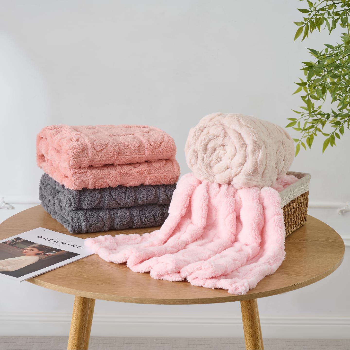 4 Pcs Baby Blankets,Fleece Heart Checkered Blanket, Cozy and Fluffy Crib Blankets for Girls, Toddler Receiving Blankets 30×40 Light Pink Sakura Pink White Grey