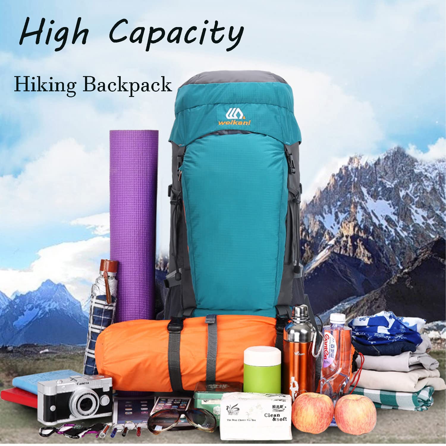 MYMM Hiking Backpack 65L Lightweight Waterproof Durable Outdoor Sports Backpack Mountaineering Camping Fishing with Rain Cover (black)