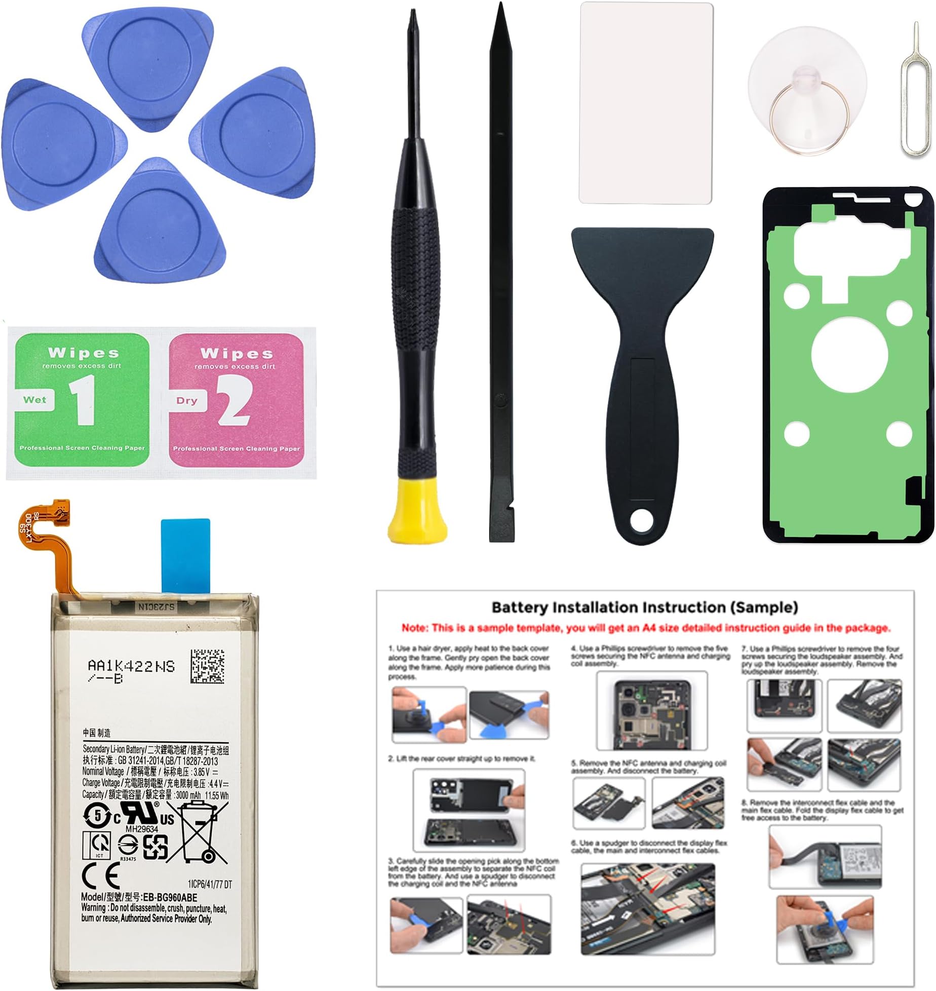 New Upgraded Battery for Galaxy S9, EB-BG960ABA EB-BG960ABE Replacement Battery Compatible with Samsung Galaxy S9, with Repair Tools & Instruction
