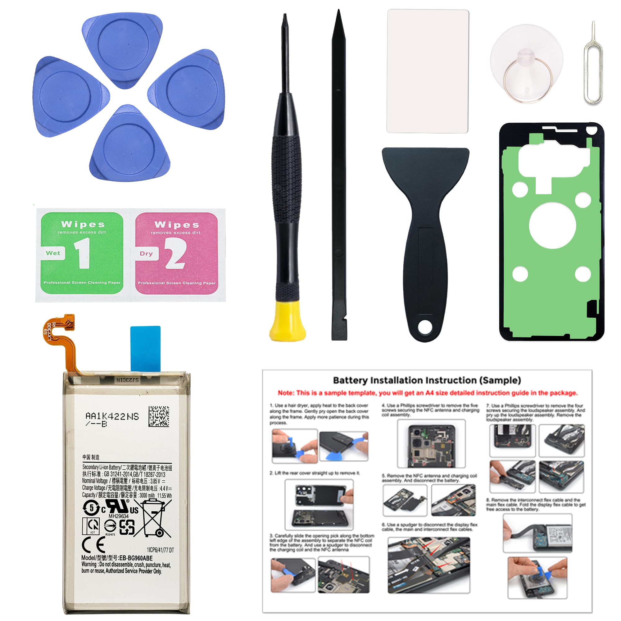 New Upgraded Battery for Galaxy S9, EB-BG960ABA EB-BG960ABE Replacement Battery Compatible with Samsung Galaxy S9, with Repair Tools & Instruction