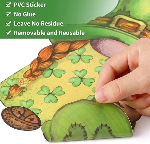 Miniatura 4 de Decoraciones del día de San Patricio, calcomanías de decoración de gnomos del día de San Patricio, 122 piezas de decoración de ventana de primavera