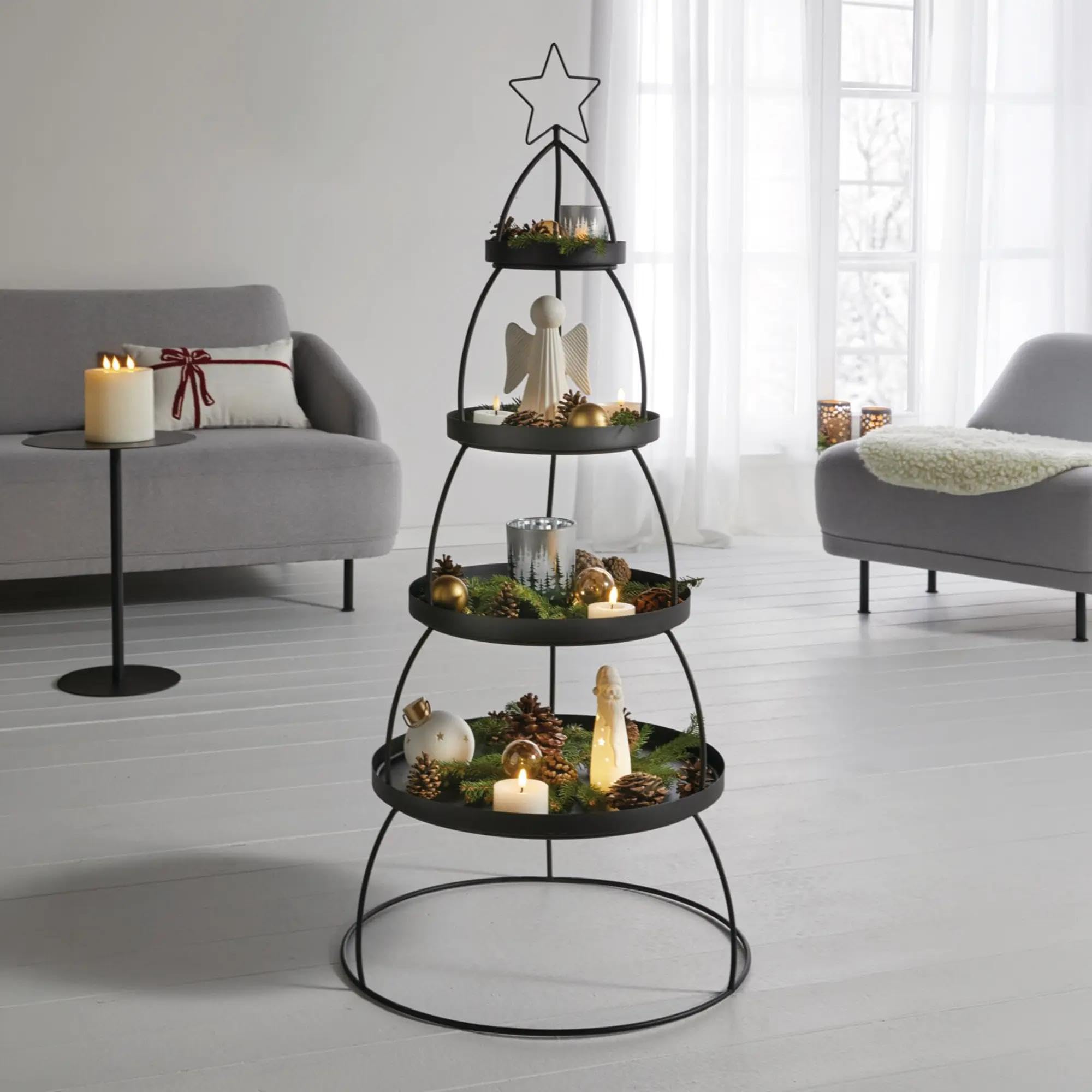 XXL Etagere "Tannenbaum" aus Metall, schwarz, Ø 56 x 132 cm, 4 Etagen