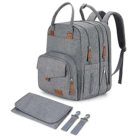 Qualyphant Large Diaper Bag Backpack for Two Kids Twins - Expandable Baby Bag (26-36L), Dual Big Compartments - Includes Changing Pad & Stroller Straps, Unisex Grey