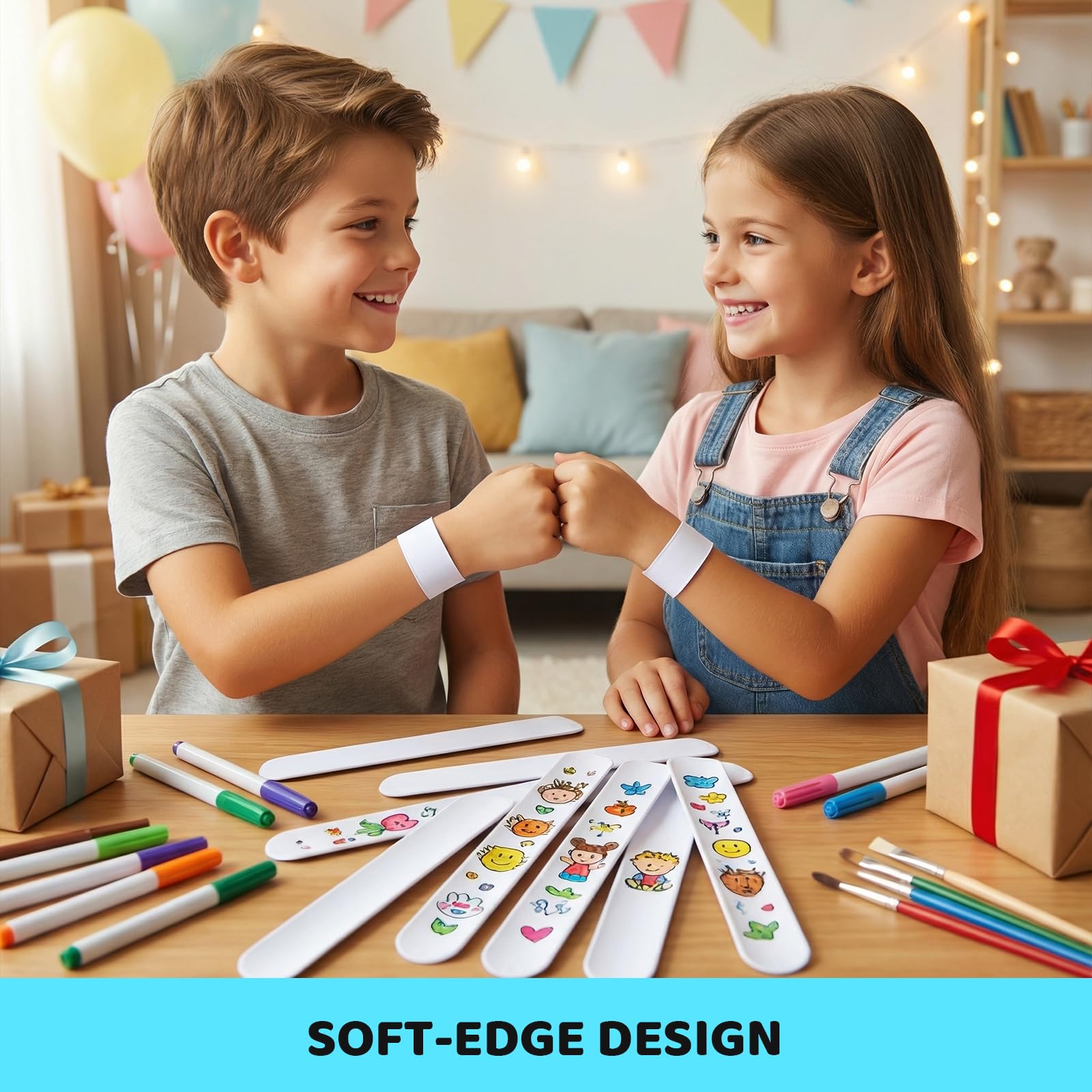 Chstarina 50 Pièces Slap Bracelets, Bracelet à Claquer, Blanc, Bracelet Claquer Enfant, Bracelets à Pression pour Anniversaire, Parti Favors, Filles et Garçons