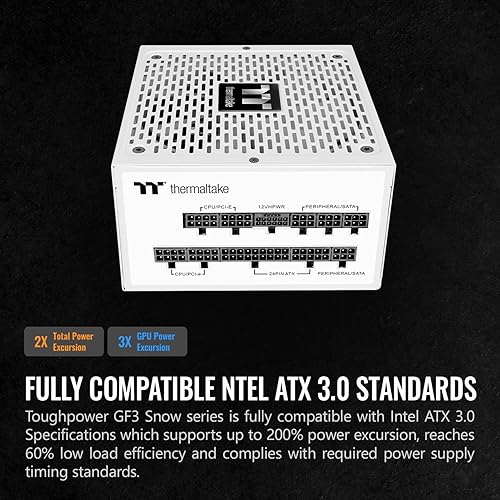Miniatura 3 de Thermaltake Toughpower GF3 Snow Edition 1200W 80+ Gold Full Modular SLICrossfire Ready ATX 3.0 Fuente de alimentación PCIe Gen.5 600W 12VHPWR