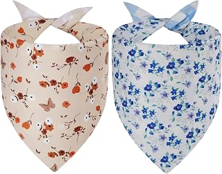 Agroon Spring Dog Bandanas Large 2PCS - Reversible Floral Triangle Bibs, Durable Polyester for Pets Up to 18" Neck