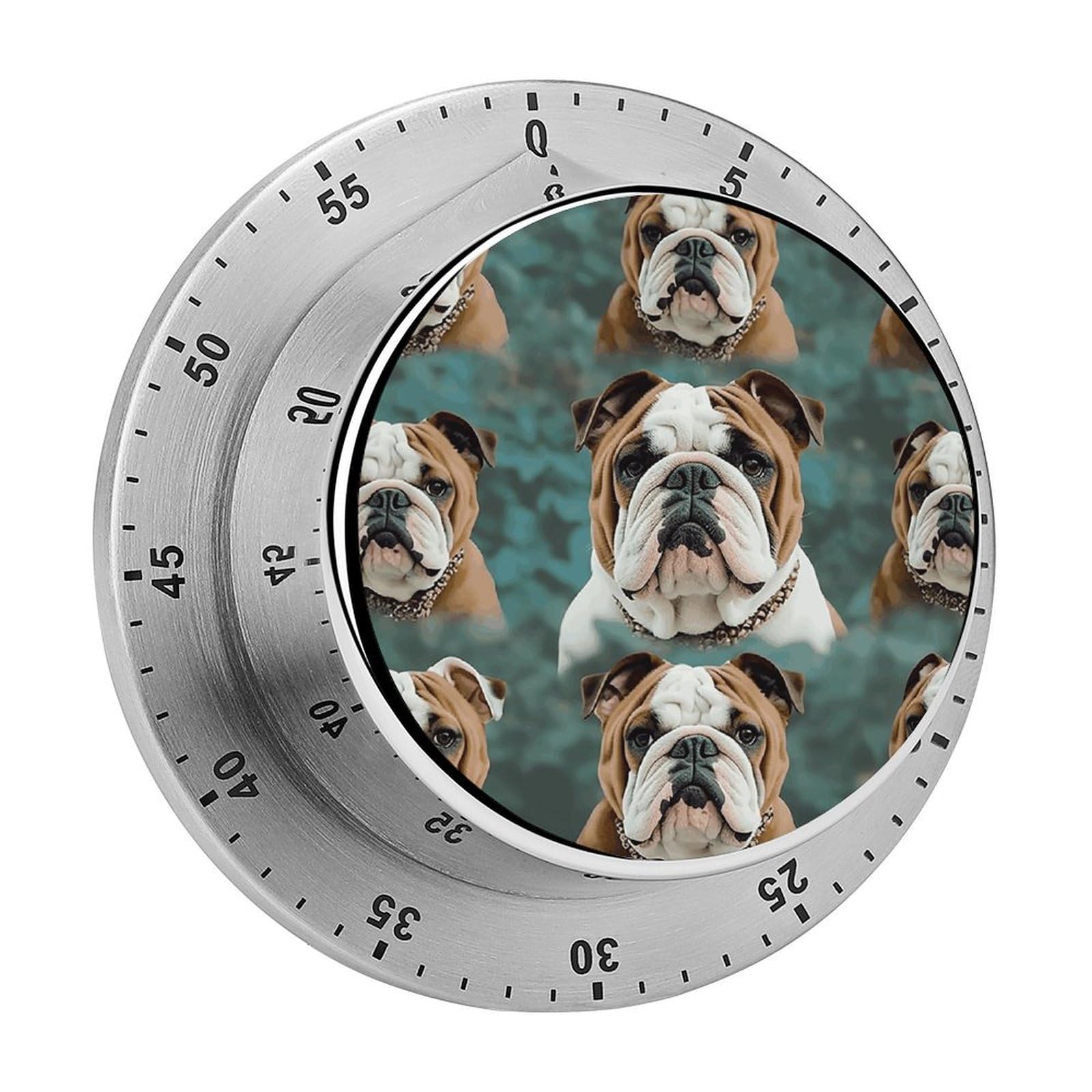 Funny English Bulldog Timers Adsorbable Stainless Steel Kitchen Timer Loud 60 Minute Visual Timer Portable Manual Countdown Timers Alarm Clock Time Management Tool for Home Work