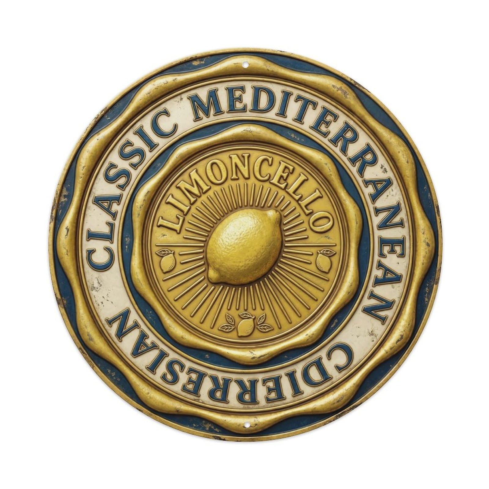 Classic Mediterranean Seal Limoncello Vintage Metal Tin Sign Plaque Wall Decor for Cafe, Club, Garden Round Metal Poster 8x8Inch