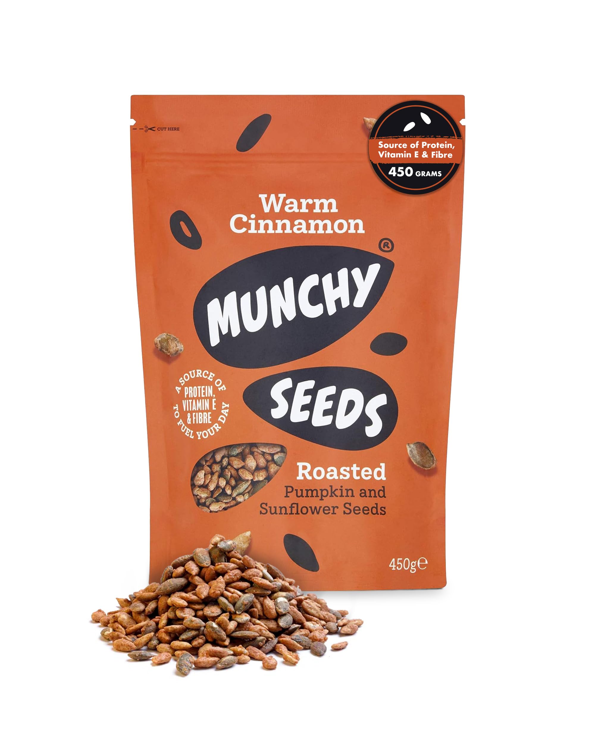 Munchy Seeds Warm Cinnamon, Sunflower, Pumpkin, Protein Snack, Plant-Based Fibre & Vitamin E,Sweet & Delicious To Eat,Vegan Snacks For Kids,Add to Cereal, Porridge or Yoghurt - 450g Mega Pack