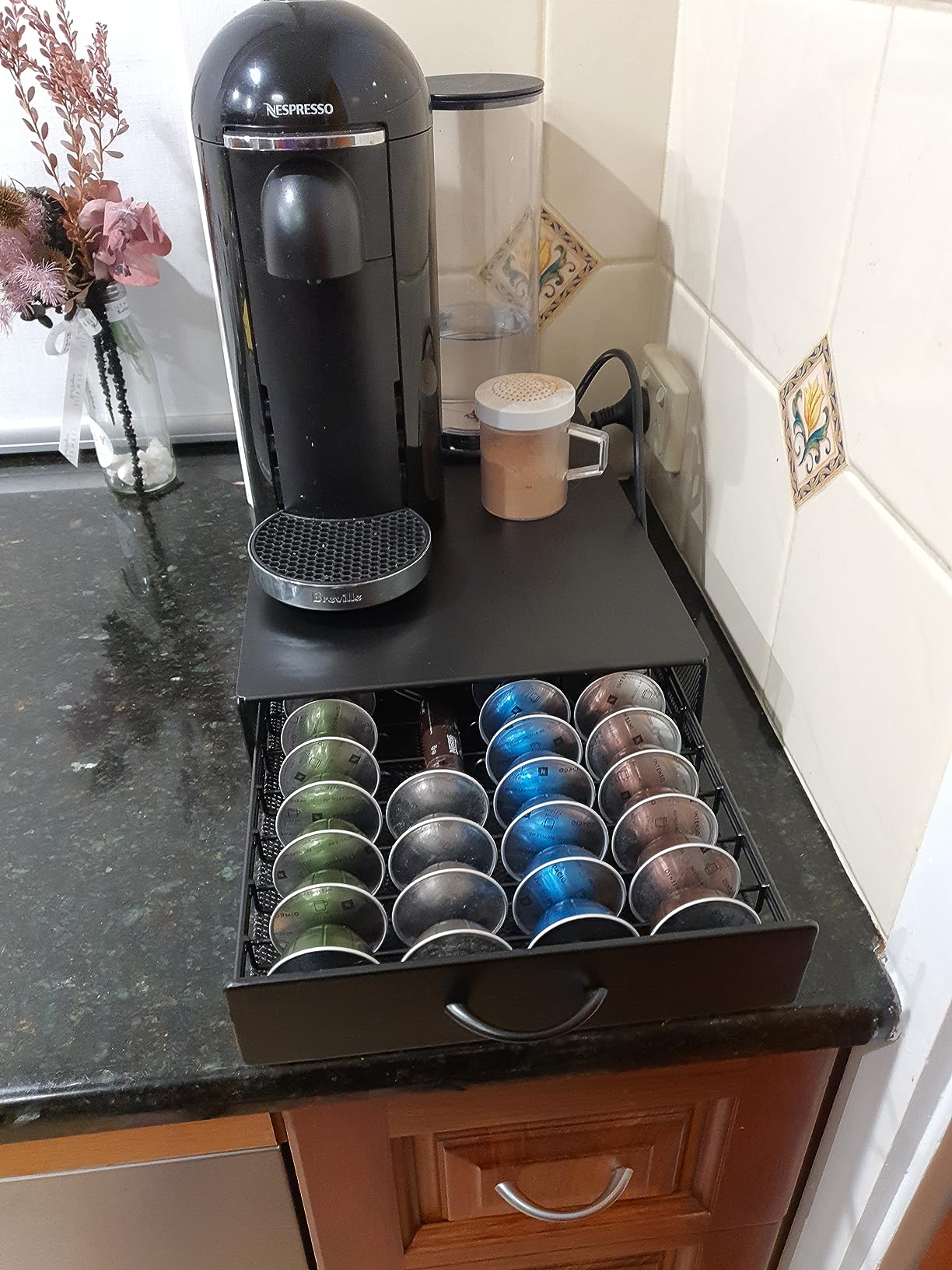 Gominimo Coffee Pod Holder Storage with Vertuoline Stores 40 Pieces, Espresso Capsule Drawer