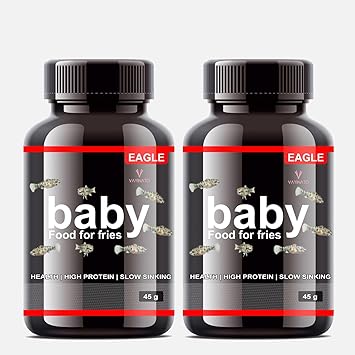 Eagle Food for Fries, Small Fish (2 * 45g) High Nutrition for Faster Growth | Slow Sinking Food for Guppy, Betta, Salmon, Carp, Cichilds etc.. by Petzlifeworld