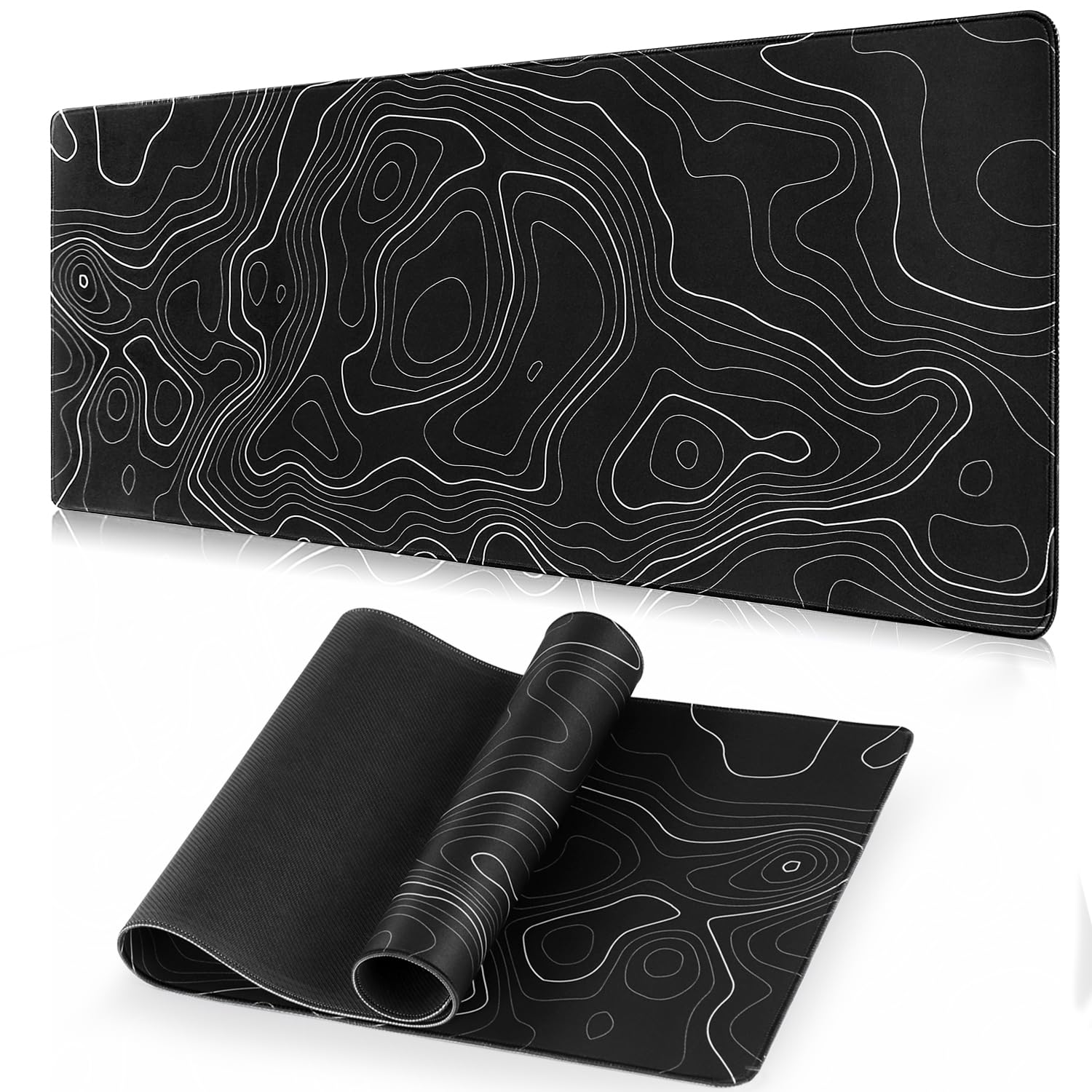 YrarbilTopographic Contour Large Mouse Pad, 31.5 x 11.8 Inch Long Keyboard Pad Mouse Mat with Anti-Slip Rubber Base and Stitched Edges, Extended Big Mouse Pad Suitable for Office and Gaming