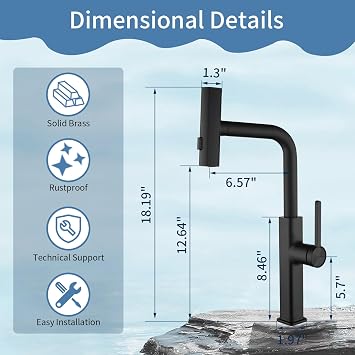 Matte Black Kitchen Faucet with Pull Down Sprayer 3-Function Mode Kitchen Sink Faucet Modern 180 Degree Swivel Faucet Single Handle Vanity Faucet with Rotate Waterfall Spray Function - KNF808