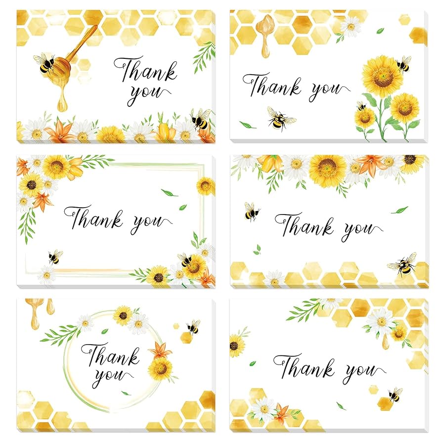 amazon-com-wernnsai-bee-thank-you-card-24-sets-sunflower-thank-you-cards-with-envelopes-for-kids-bumble-bee-blank-note-greeting-cards-for-birthday-party-4-x-6-office-products