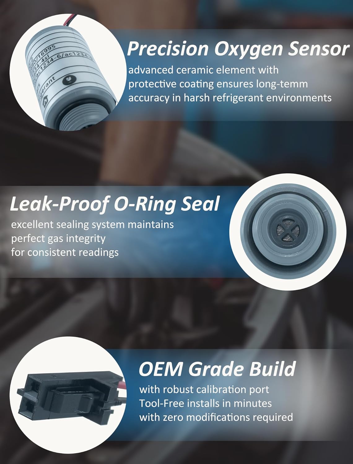 16916 Oxygen Sensor Replacement for robinair R-1234yf Machines & 16990/16995 Refrigerant Identifiers – Compatible with AC1234-4, AC1234-4SL, AC1234-4-230, AC1234-6, AC1234-9(Includes 16106 and 16913)