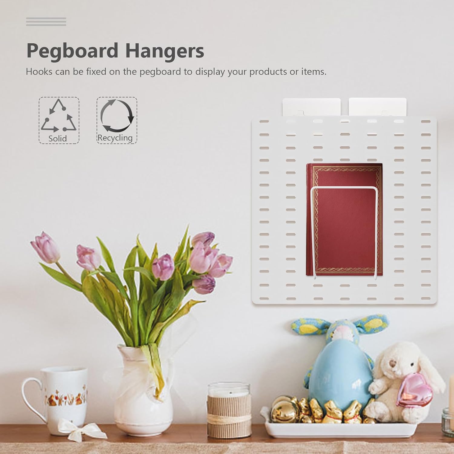 TIDTALEO Pegboard Storage Shelf White Iron Wall-Mounted Organizer Shelf | Large Capacity Storage, Kitchen Bedroom Use, Simple Style Display Piece