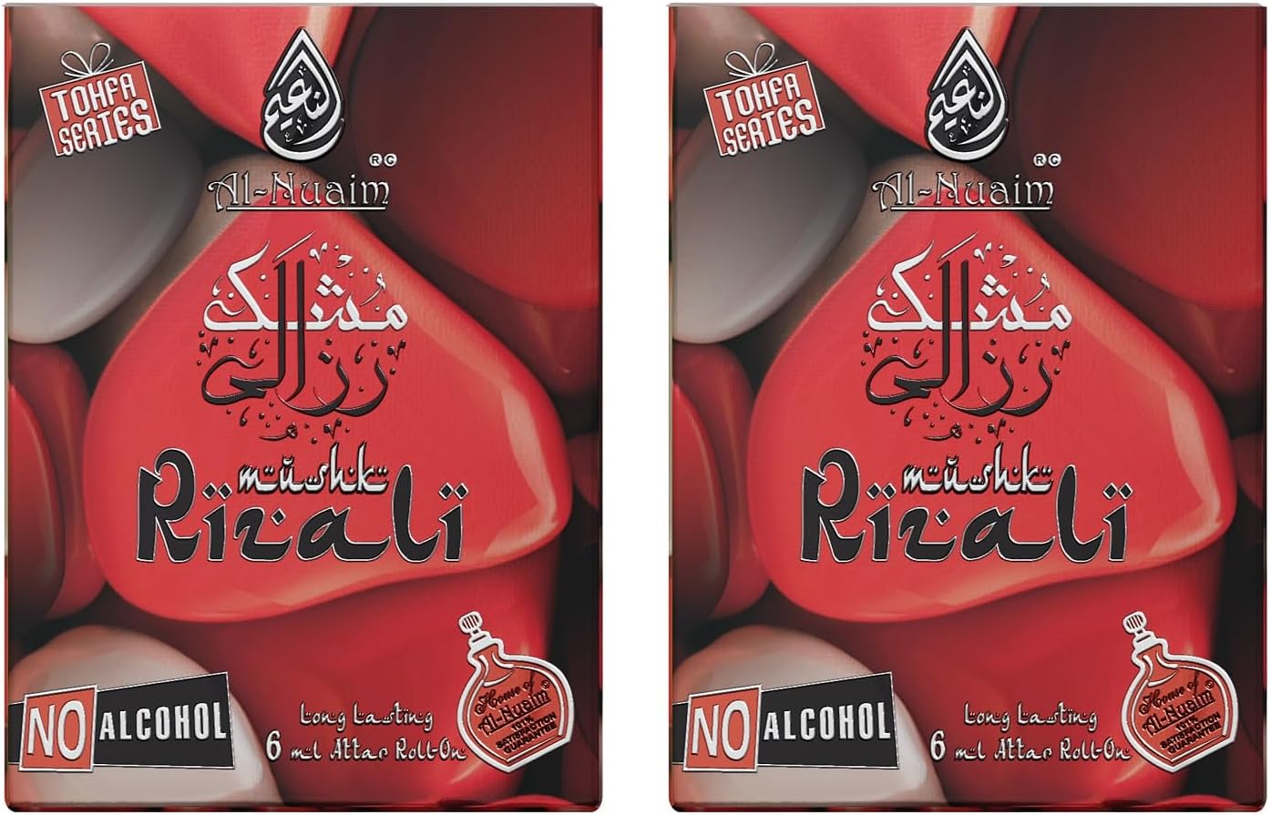 Al-Nuaim Tohfa Series Mushk Rizali Attar Roll On for Men & Women - Pack of 2 (6ml Each) | Alcohol Free Attar | Long Lasting Fragrance