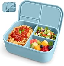 Silicone Lunch Box 3 Compartments 1250 ml Bento Box for Children and Adults – Lunch Box BPA Free, Leakproof, Microwave and Dishwasher Safe – Ideal for Work, School, Blue
