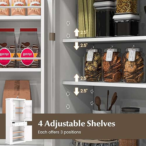 Miniatura 5 de LOKO Armario de almacenamiento de despensa de cocina de 72 pulgadas de alto, armario independiente con 4 puertas, estantes ajustables de 3