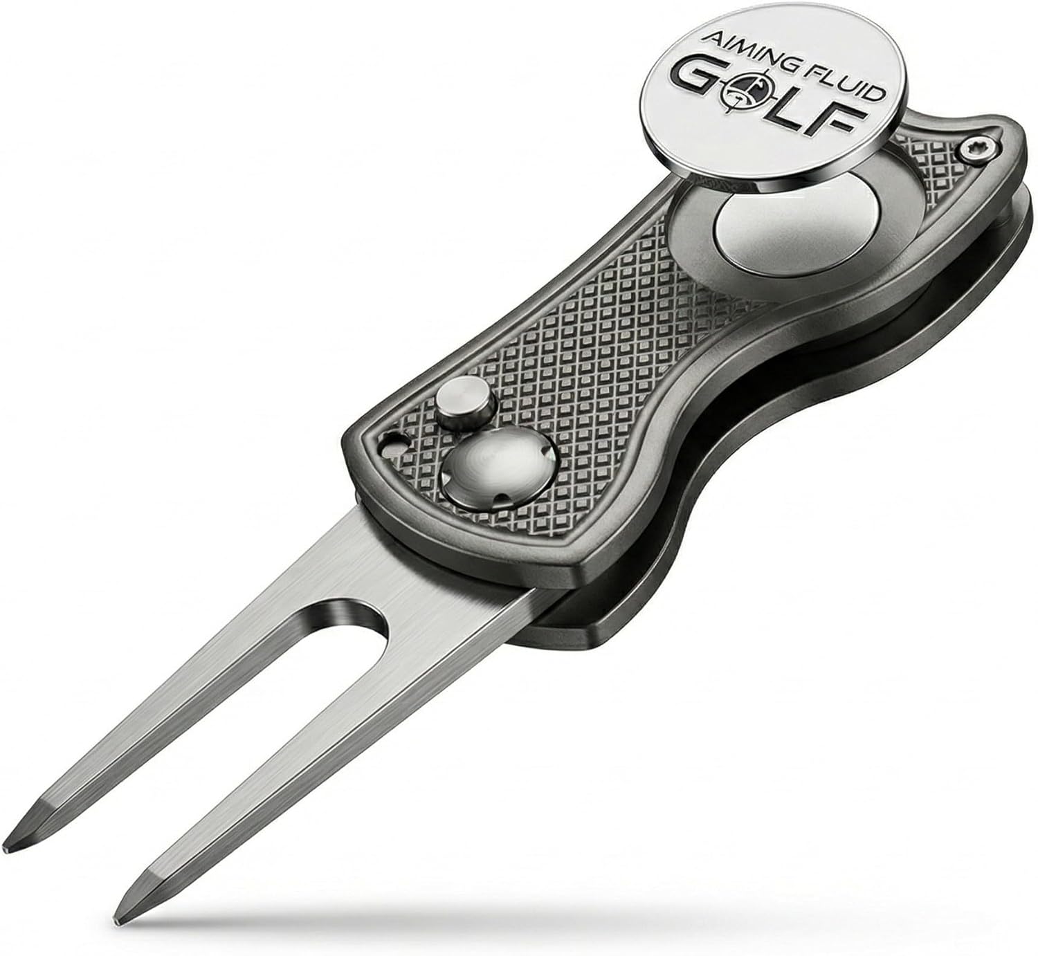 Golf Divot Repair Tool — 5-in-1 Golfing Ball Marker, Pitch Mark Repair, Putting Alignment, Club Tee, and Groove Cleaner, Accessory Metal Switchblade Design - Ideal Gift for Golfers