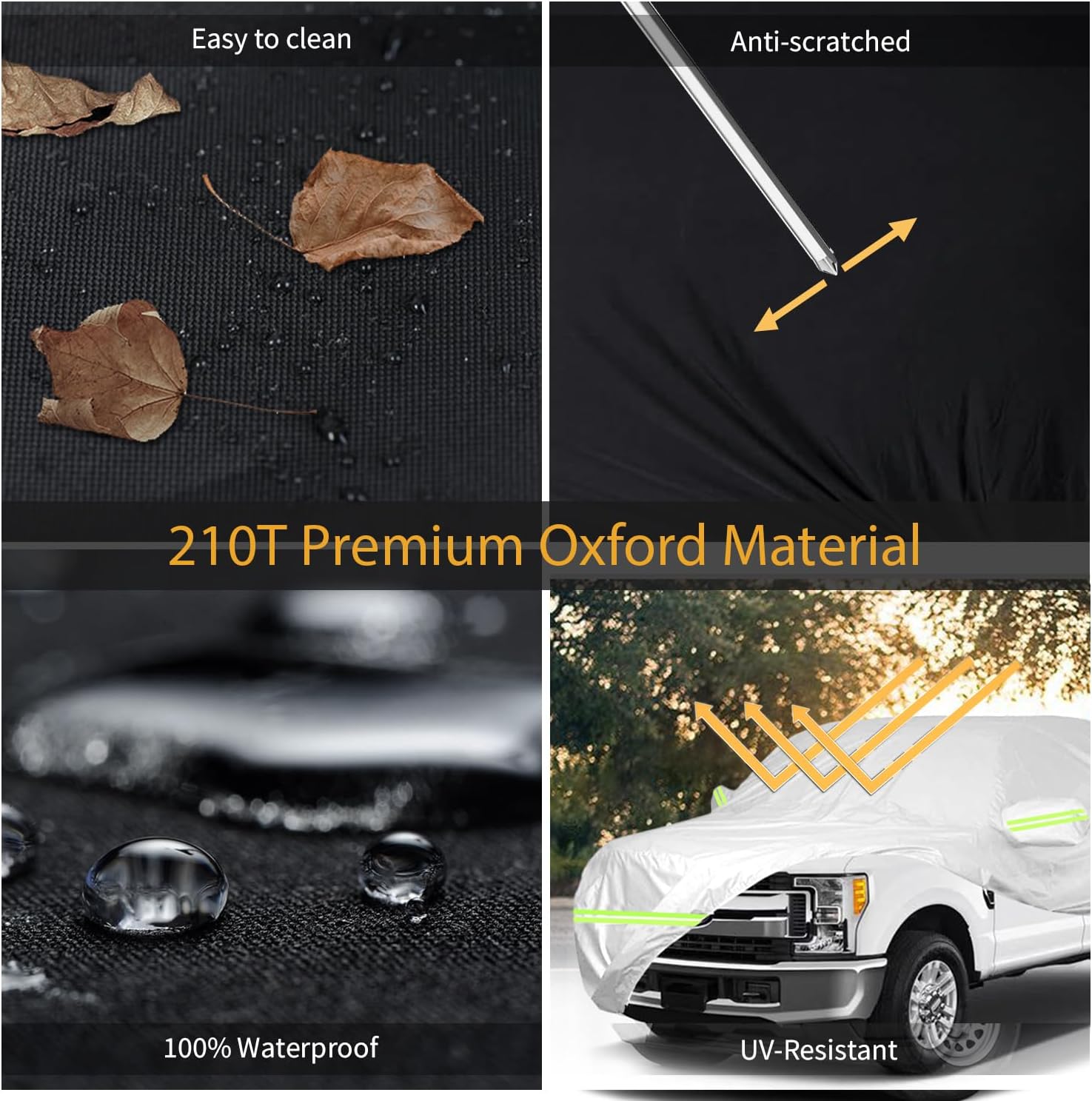 Waterproof Car Cover for Fo-rd F250 F350 Raptor Pickup Super Crew Cab 5FT-8FT Long Bed Truck Cover, All Weather 210T Windproof Car Covers with Door Zipper for Sun Rain UV Protection (Silver)