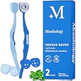 Soft Bristle Tongue Brush for Adults for Bad Breath, Halitosis & Oral Hygiene - Tongue Scraper Brush with Ergonomic Handle & Protective Cap for Easy Storage & Travel - 2 Pack