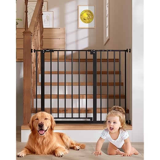 InnoTruth 29.5–40.75" Baby Gate for Stairs, 30" Tall Dog Gates for Doorways & Hallways, Safety Gate for Kids & Pets, Pressure-Mounted Walk-Through with Dual Lock & 2-Way Swing, Black