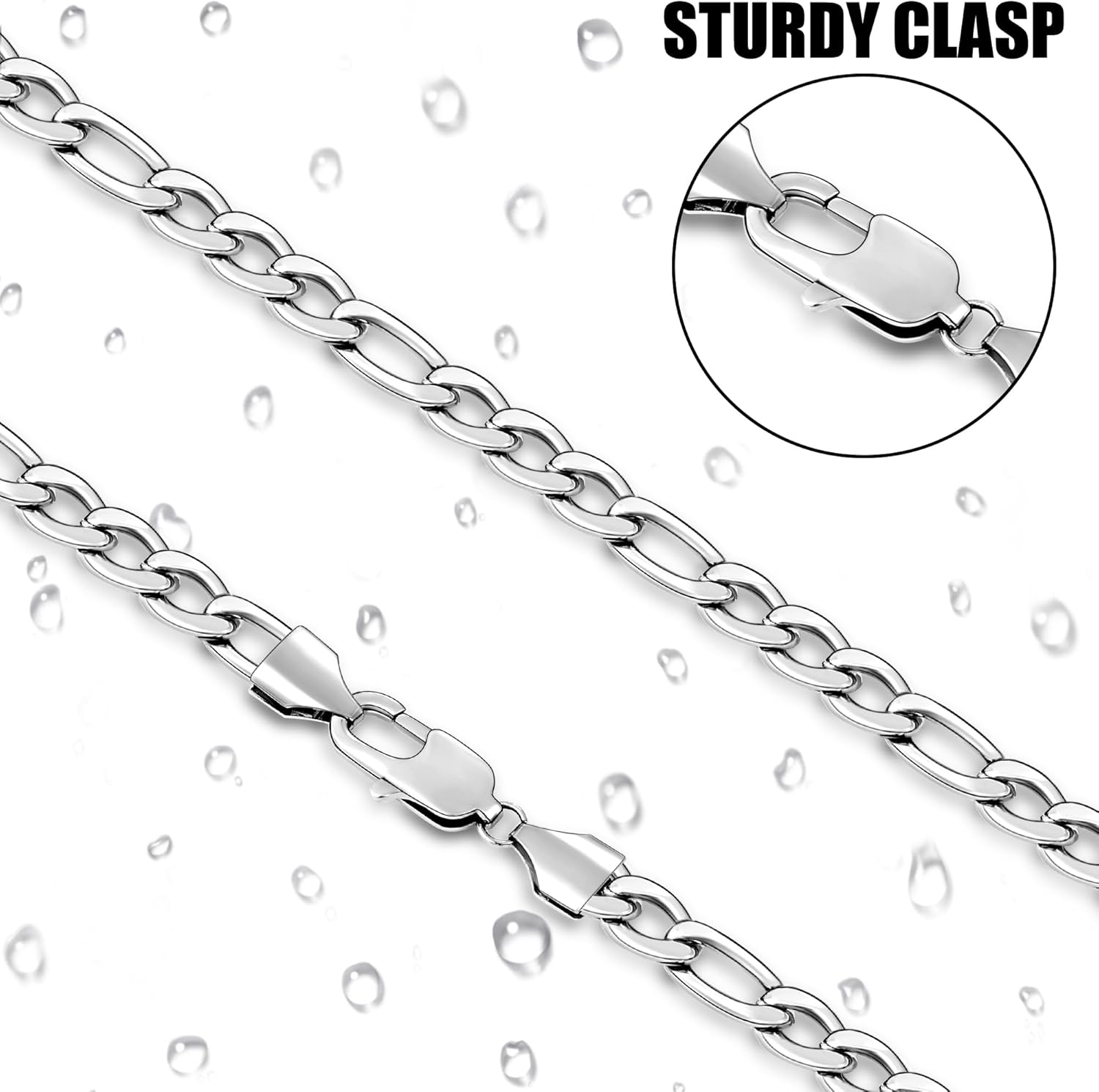Fiusem Figaro Chains for Men Women, Silver Tone Mens Chain Necklaces, Wide 3.5/5/6/7/8/9.5mm Stainless Steel Chain Necklace for Men Women - Image 5